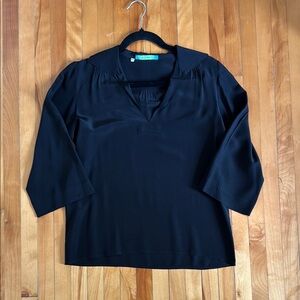Vintage Black Silk 3/4 Sleeve Blouse with Collar